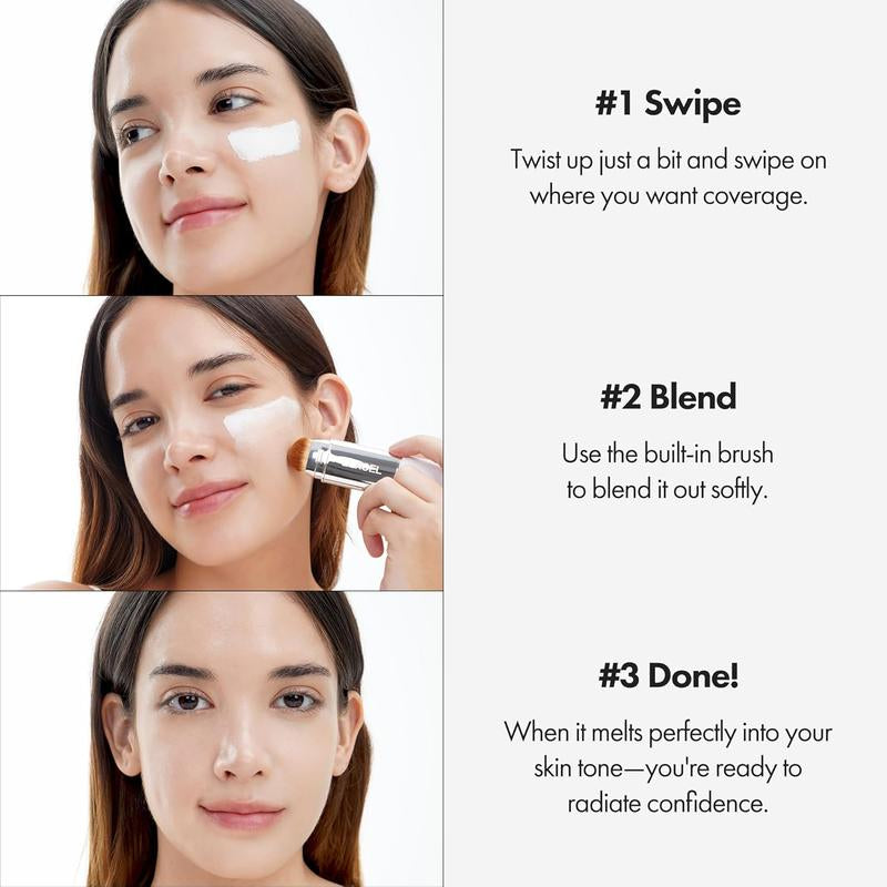 [OFFICIAL ELROEL PRODUCT] ELROEL BLANC Cover Cream Stick V W/ Detachable Brush - Korean Skin Care Color-Changing Foundation Stick with Collagen Capsules (0.45 Oz)